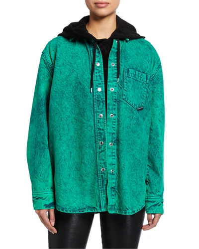 Alexander Wang T Oversized Acid Wash Button-down Shirt In Green