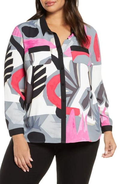 Nic + Zoe Plus Size Masterpiece Printed Button-front Easy Shirt In Multi