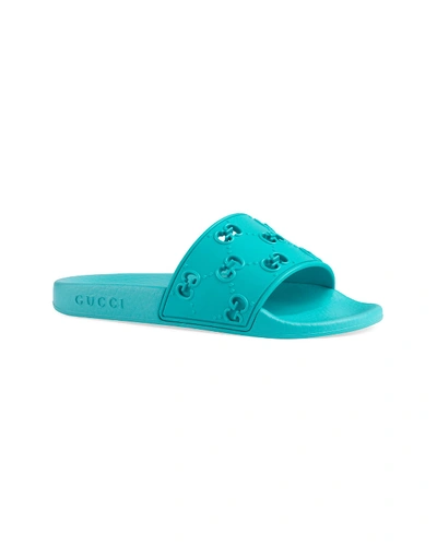 Gucci Gg Cutout Slide Sandals, Toddler/kids In Blue