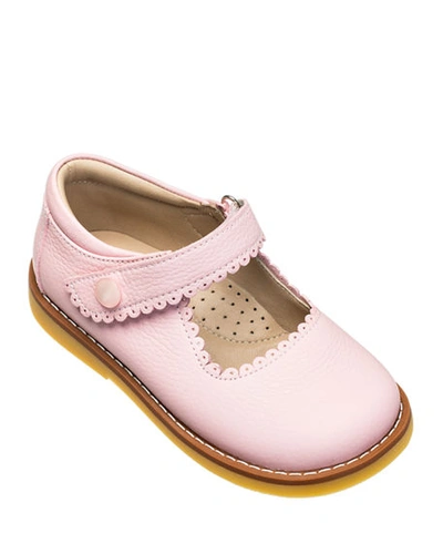 Elephantito Girl's Scalloped Leather Mary Jane, Toddler/kids In Pink