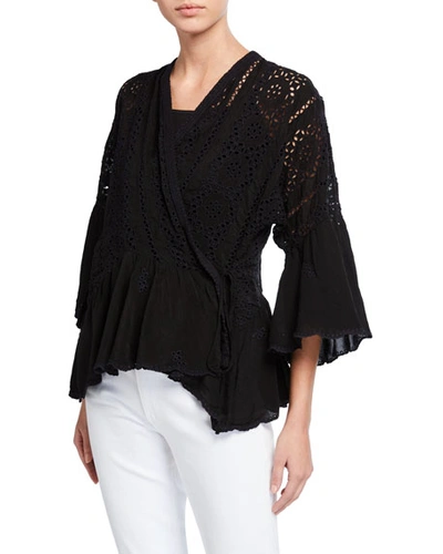 Johnny Was Ira Eyelet Ruffle Kimono In Black