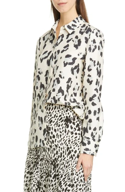 Lafayette 148 Scottie Painted Leopard Print Silk Button-down Blouse In Peppermint Multi