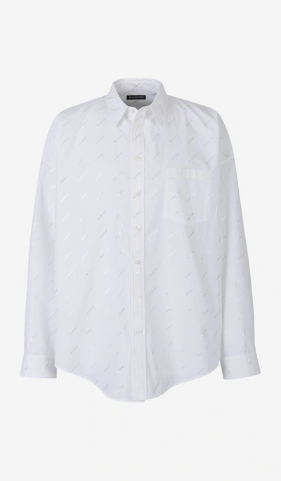 Balenciaga Men's Solid Poplin Point-collar Sport Shirt In White