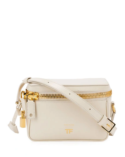Tom Ford Metro Small Soft Leather Box Shoulder Bag With Golden Hardware In White