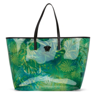 Versace Women's Jungle-print Pvc Tote In Blue