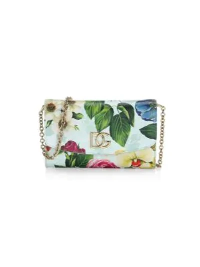 Dolce & Gabbana Mini Escape Rose-print Leather Crossbody Bag In Multicolor/gold