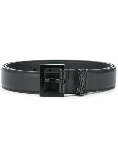 Saint Laurent Monogram Square-buckle Belt In Black