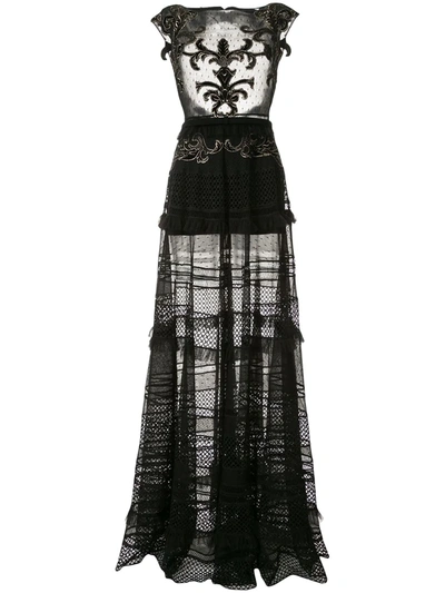Saiid Kobeisy Embroidered Sheer Long Gown In Black