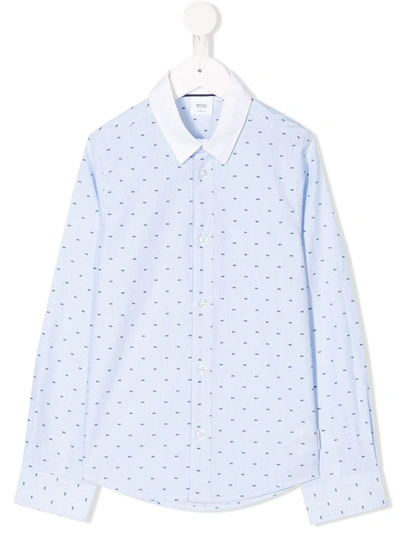 Hugo Boss Kids' All-over Logo Print Shirt In Blue