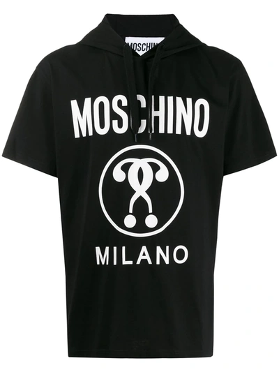 Moschino Double Question Mark Hooded T-shirt In Black