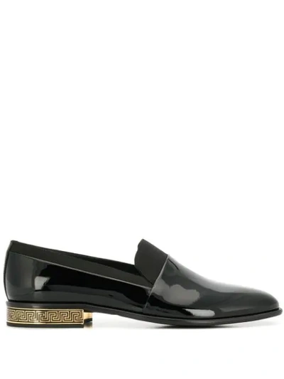 Versace Patent-leather And Faille Loafers In Black Gold