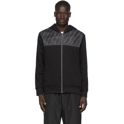 Fendi Ff Mesh-panel Cotton-blend Hooded Sweatshirt In F0gme Black