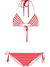 Valentino Striped Triangle Low-rise Bikini In Red