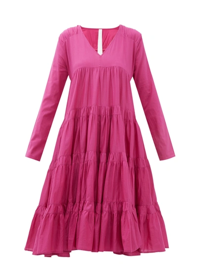 Merlette Rodas Tiered Pima-cotton Dress In Fuchsia