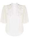 Isabel Marant Ioleya Pompom-trim Crinkled Cotton-blend Blouse In White