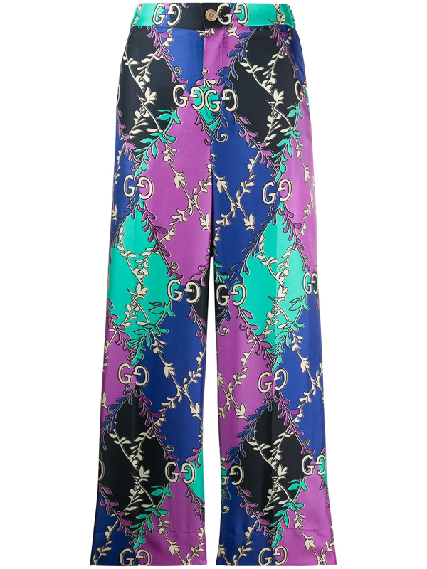 Gucci Rhombus Print Silk Pajama Trousers In Purple | ModeSens