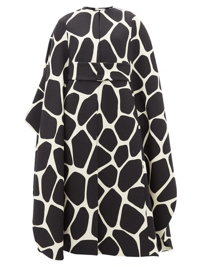 Valentino 1966 Giraffe-print Belted Wool-crepe Cape In White And Black