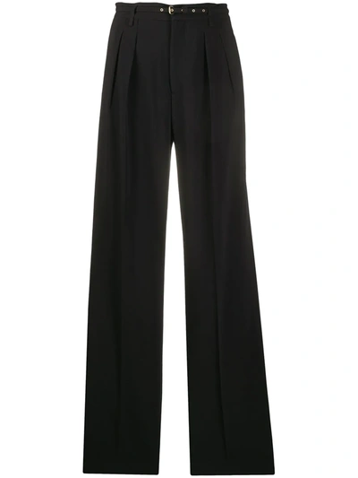 Red Valentino Belted Double-pleat Straight-leg Crepe Trousers In Black