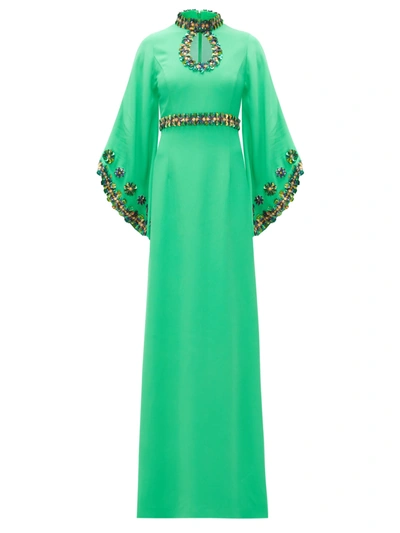 Andrew Gn Sequinned Fluted-sleeve Crepe Gown In Green