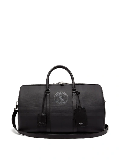Burberry London Check Coated Canvas And Leather Holdall In Dark Charcoal