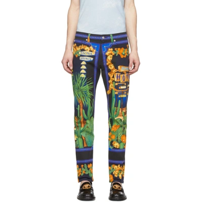Versace Palm Springs-print Straight-leg Jeans In Blue