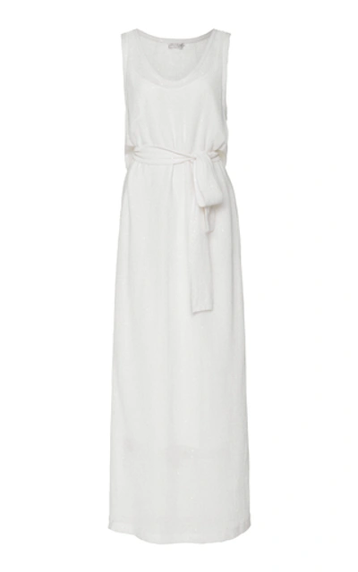 Brunello Cucinelli Linen Silk Pailette Maxi Dress In White