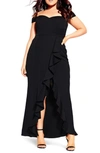 City Chic Hypnotize Off The Shoulder Maxi Dress In Black