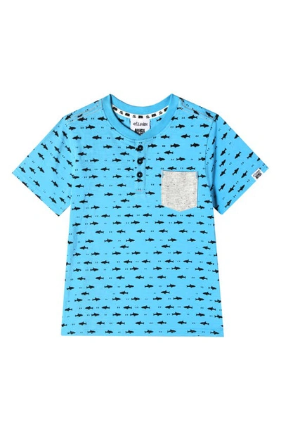 Art & Eden Babies' X Animal Planet Riley Organic Cotton Henley In Shark Zone