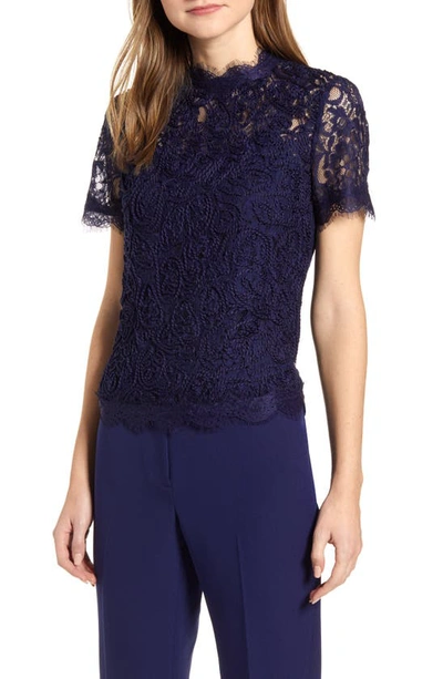 Anne Klein Lace Short Sleeve Blouse In Distant Mountain