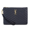 Saint Laurent Monogram Quilted Leather Pouch In Marine