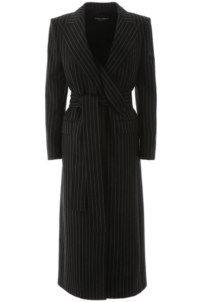Dolce & Gabbana Pinstripe Wool Coat In Black,grey