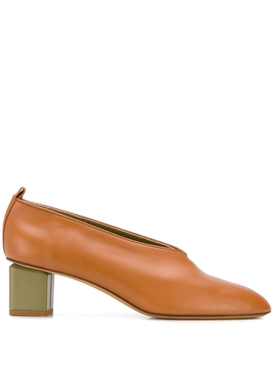 Gray Matters 'mildred' Geometric Heel Choked-up Leather Pumps In Brown