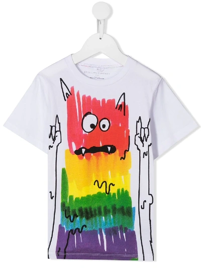 Stella Mccartney Kids' Rainbow Monster Print T-shirt In White