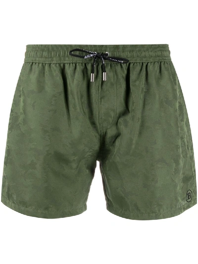 Balmain Camouflage Jacquard Swim Shorts In Green