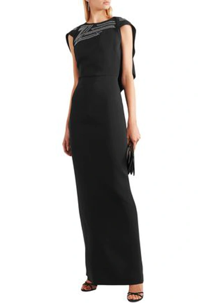 Antonio Berardi Cape-effect Crystal-embellished Crepe Gown In Black