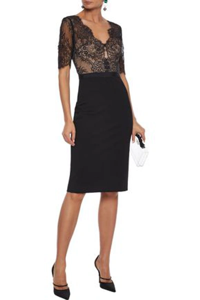 Catherine Deane Naomi Grosgrain-trimmed Lace And Ponte Dress In Black