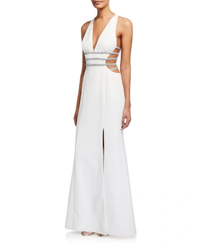 Aidan Mattox Sparkle Cutout Crepe Gown In Ivory