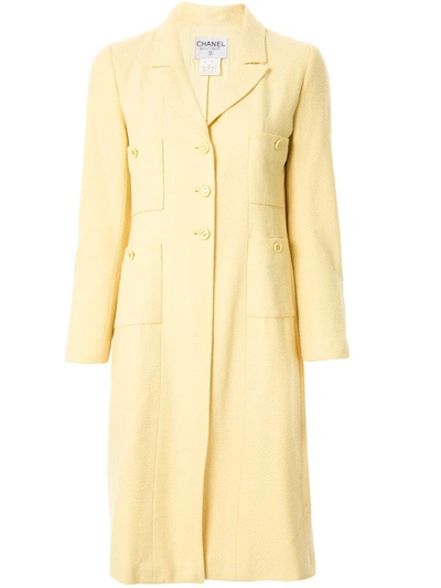 Pre-owned Chanel Slim-fit Midi Coat In Yellow