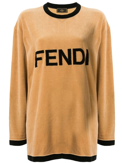 Pre-owned Fendi 1990s Velvet Effect Logo T-shirt In Brown