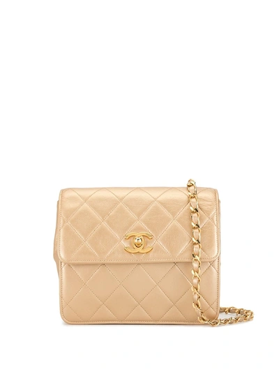 Pre-owned Chanel 1992 Diamond Quilted Crossbody Bag In Gold