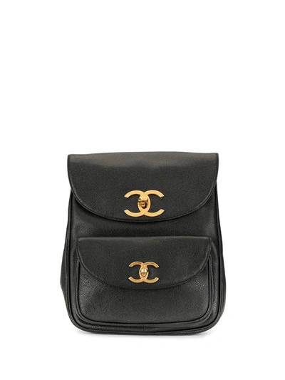 Pre-owned Chanel 1995 Cc Flap Backpack In Black