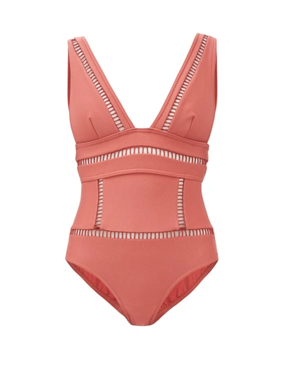 Zimmermann Bonita Ladder Cutout Swimsuit In Dark Blush Pink