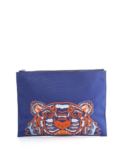 Kenzo Embroidered Clutch In Blue