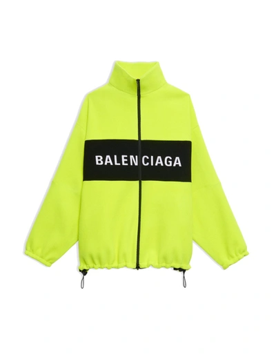 Balenciaga Neon Green Wool Logo Jacket In Yellow