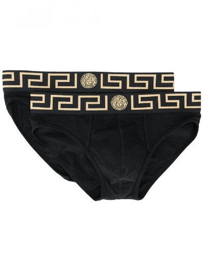 Versace Low Slip With Logo In Black