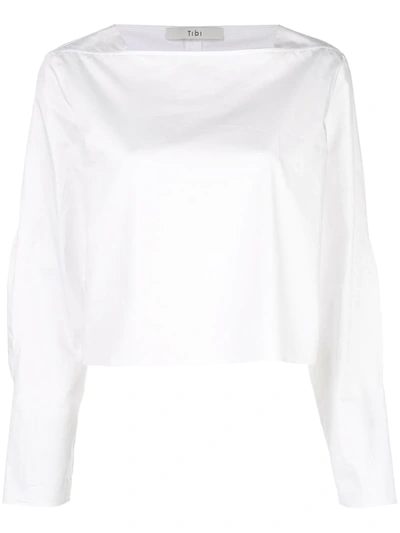 Tibi Poplin Boatneck Top In White