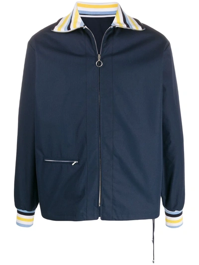 Anglozine Striped Collar Bomber Jacket In Blue