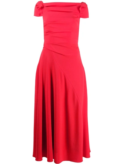 Talbot Runhof Bouklee Ruched Stretch-crepe Midi Dress In Red