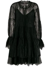 Ermanno Scervino Layered Scalloped Lace Silk Dress In Black