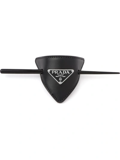 Prada Logo Plaque Hair Clip In Black